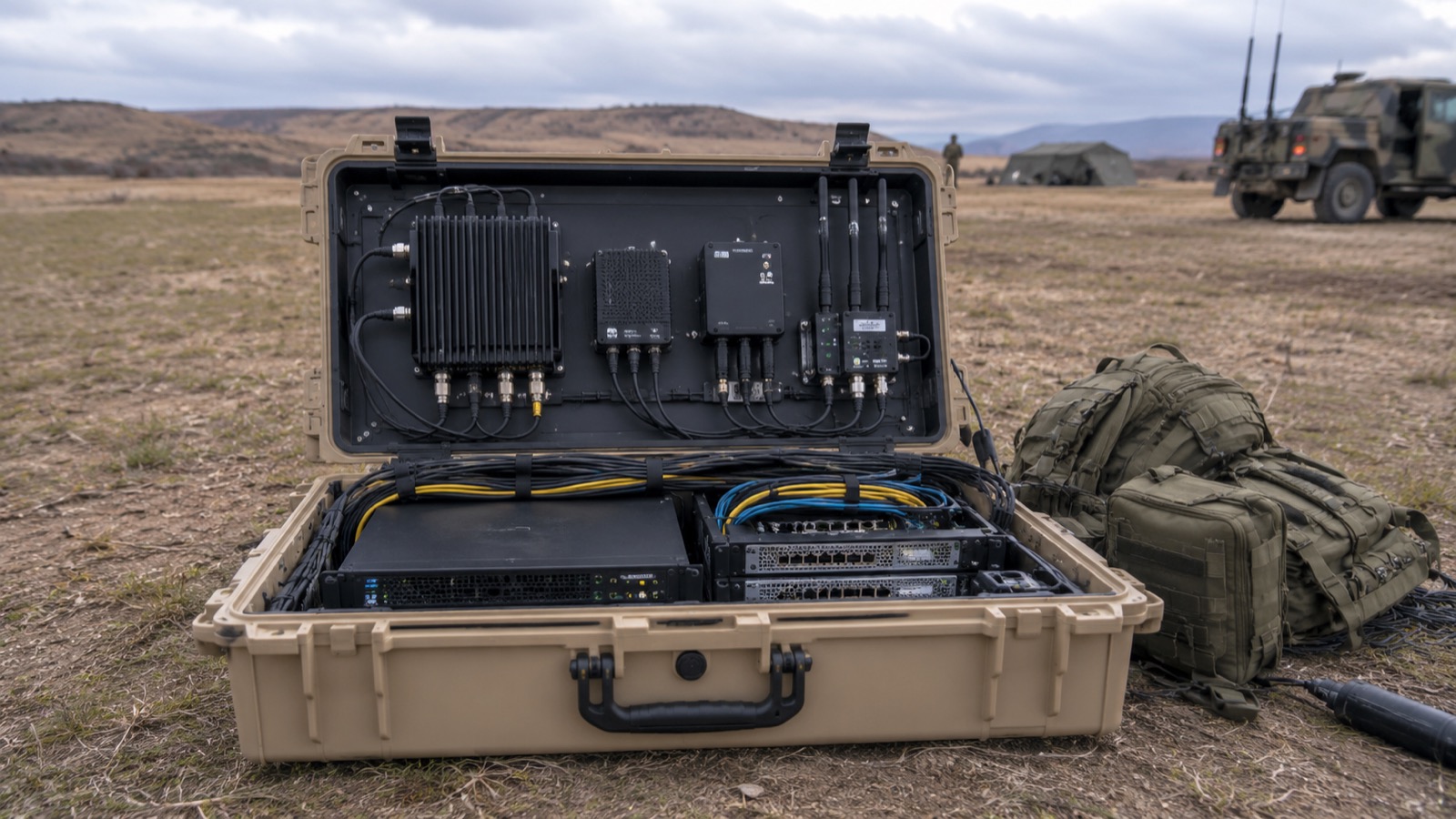 Open transit case with LTE/5G radio equipment