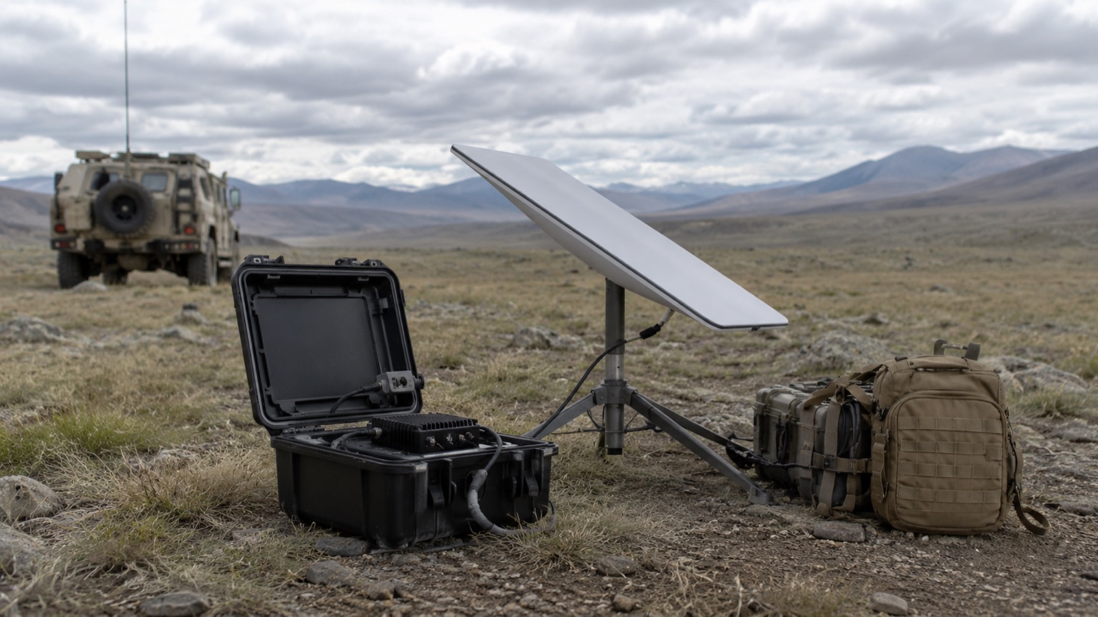 Deployed LEO satellite terminal providing backhaul for a Flyaway Kit